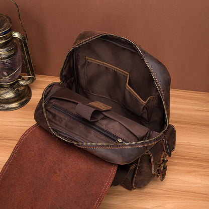 Men's Rucksack Genuine Cowhide Leather Retro Large Capacity Computer Bag for Men 
