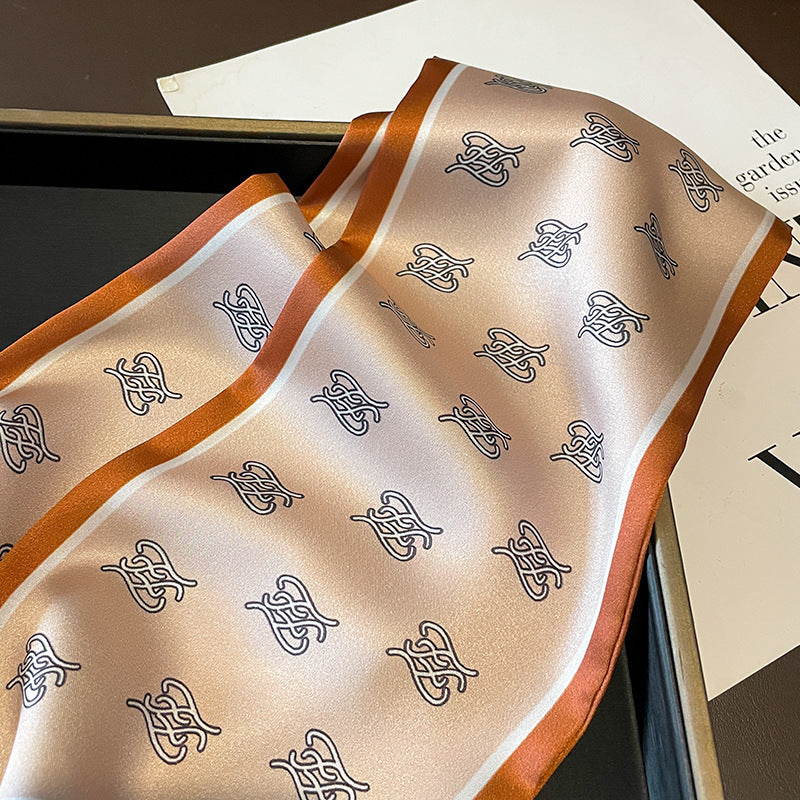 Scarf print pattern double satin crossover scarf fashion elegant temperament matching neckerchief