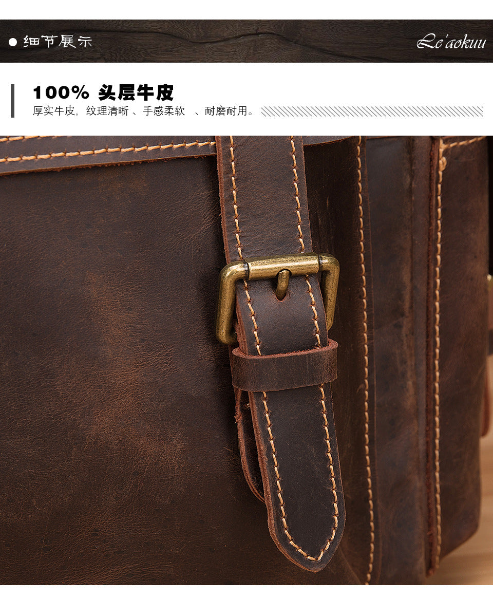 Men's Rucksack Genuine Cowhide Leather Retro Large Capacity Computer Bag for Men 