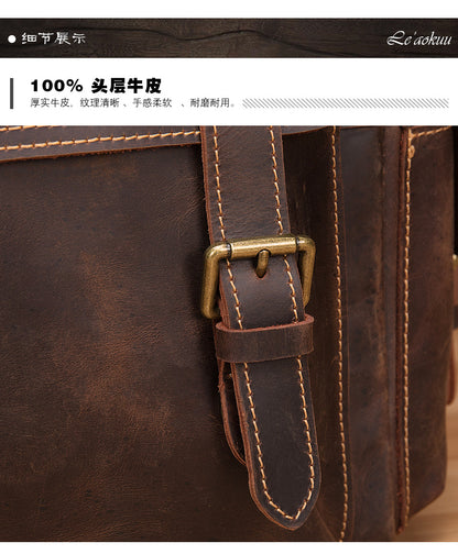 Men's Rucksack Genuine Cowhide Leather Retro Large Capacity Computer Bag for Men 