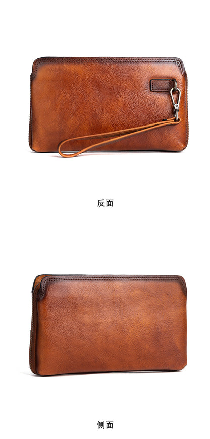 Men's Clutch Bag Genuine Cowhide Leather Practical Retro Casual Men Bag 