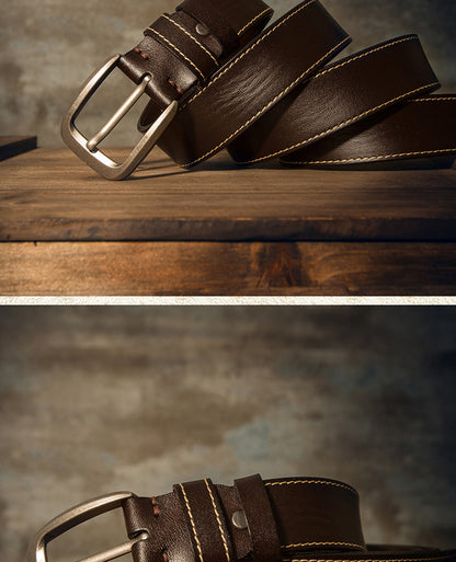 Men's Belt Handmade Genuine Cowhide Leather Large Size Fat 150cm Extra Long Casual Fashion Belt for Men 