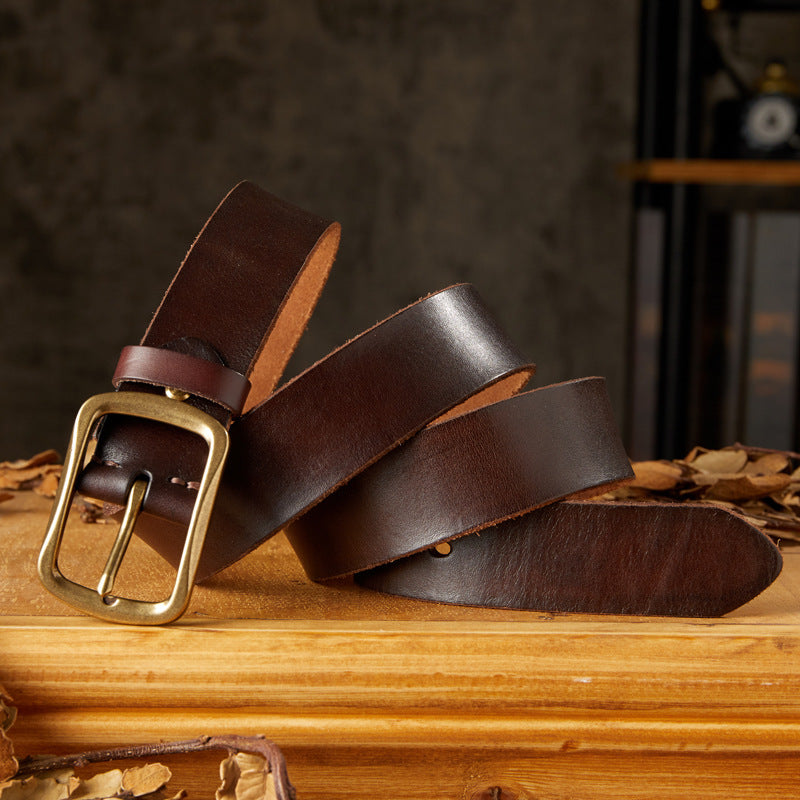 Men's Belt Handmade Vintage Copper Needle Buckle Cowhide Genuine Leather Casual Men's Belt 