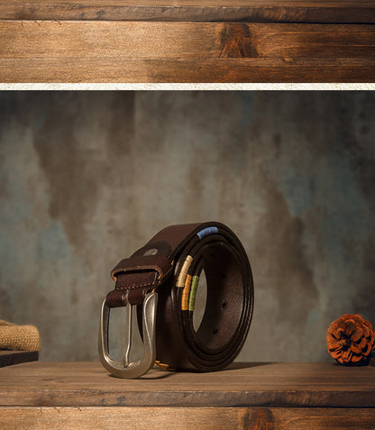 Men's Belt Handmade Genuine Cowhide Leather Fashion Needle Buckle Men's Belt 