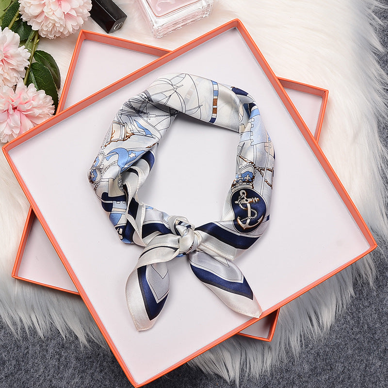 Silk scarf printed pattern small scarf women's elegant temperament neckerchief that goes with anything