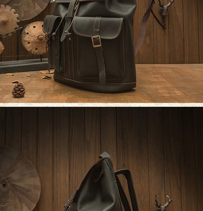 Men's backpack handmade original cowhide genuine leather retro fashion unisex casual bag 