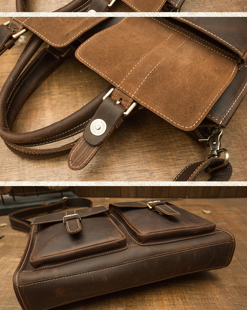 Men's Handbag Handbag Handmade Retro Cowhide Genuine Leather Shoulder Bag Crossbody Bag Crazy Horse Cambridge Briefcase 