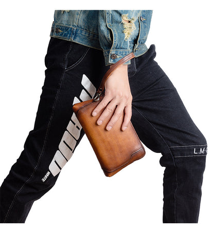 Men's Clutch Bag Genuine Cowhide Leather Retro Casual Men's Bag 