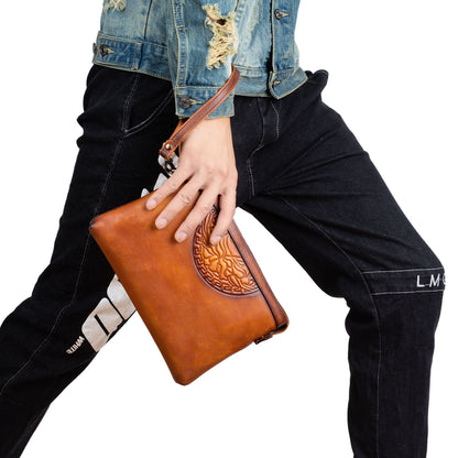 Men's Clutch Bag Genuine Cowhide Leather Retro Casual Men's Handbag 