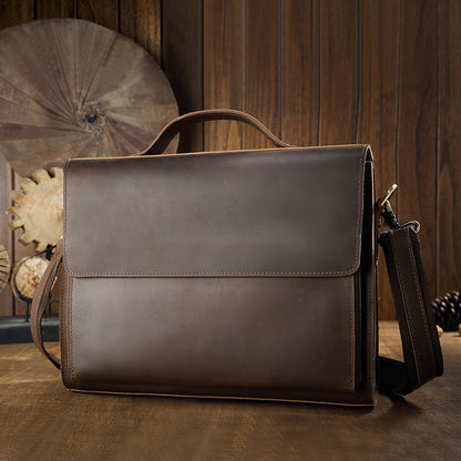 Men's Handbag Briefcase Handmade Cowhide Genuine Leather Retro Simple Messenger Bag Business Casual Men's Shoulder Bag Crossbody Bag 