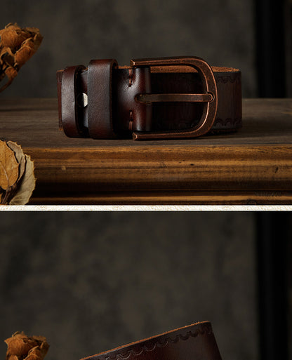 Men's belt handmade vintage cowhide genuine leather casual fashion needle buckle copper buckle belt 
