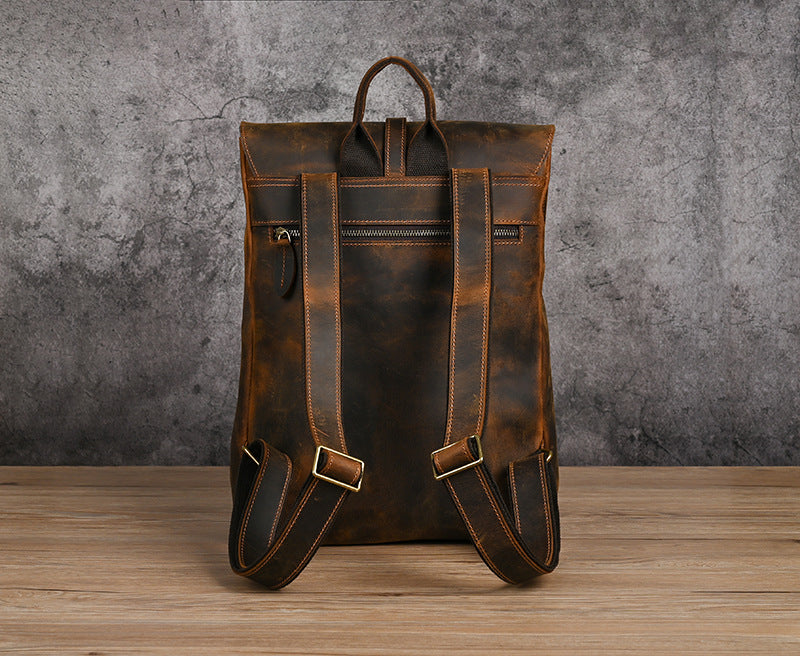 Men's backpack cowhide genuine leather retro casual computer bag for men 