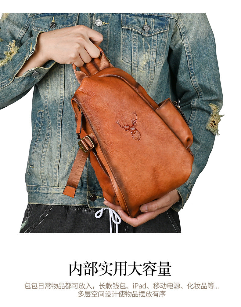 Men's Bust Bag Genuine Cowhide Leather Retro Casual Men's Crossbody Bag Travel Bag 