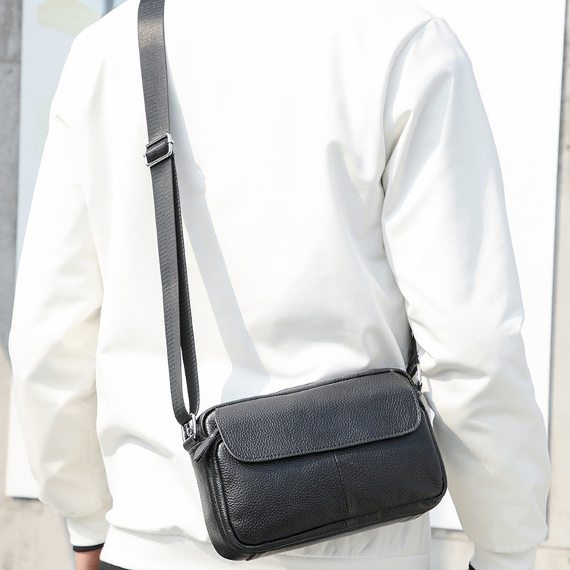 Men's Shoulder Bag Genuine Cowhide Leather Retro Casual Men's Crossbody Bag Messenger Bag 