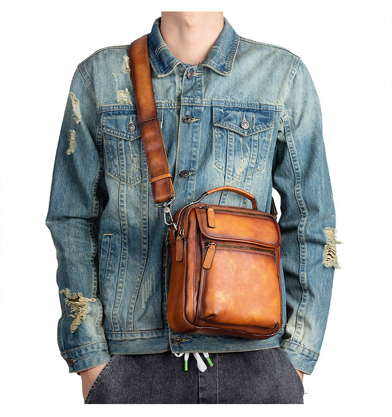 Men's Shoulder Bag Genuine Cowhide Leather Retro Casual Male Crossbody Bag 