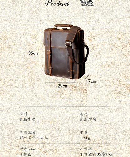 Men's Backpack Handcrafted Genuine Cowhide Leather Retro Multifunctional Casual Crossbody Bag Handbag Handbag for Men 