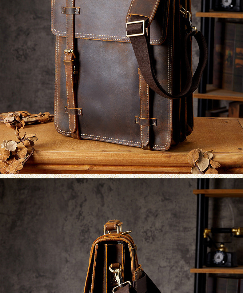 Men's Backpack Handcrafted Genuine Cowhide Leather Retro Multifunctional Casual Crossbody Bag Handbag Handbag for Men 