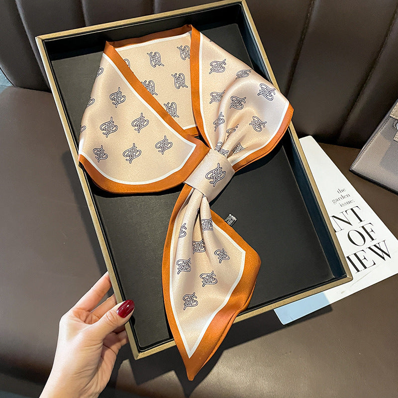 Scarf print pattern double satin crossover scarf fashion elegant temperament matching neckerchief