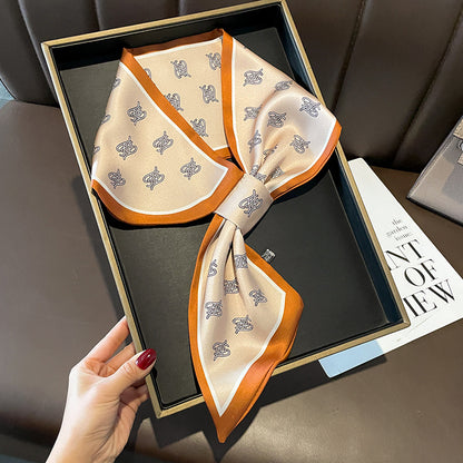 Scarf print pattern double satin crossover scarf fashion elegant temperament matching neckerchief