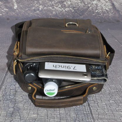 Men's Shoulder Bag Genuine Cowhide Leather Retro Outdoor Travel Crossbody Bag for Men 