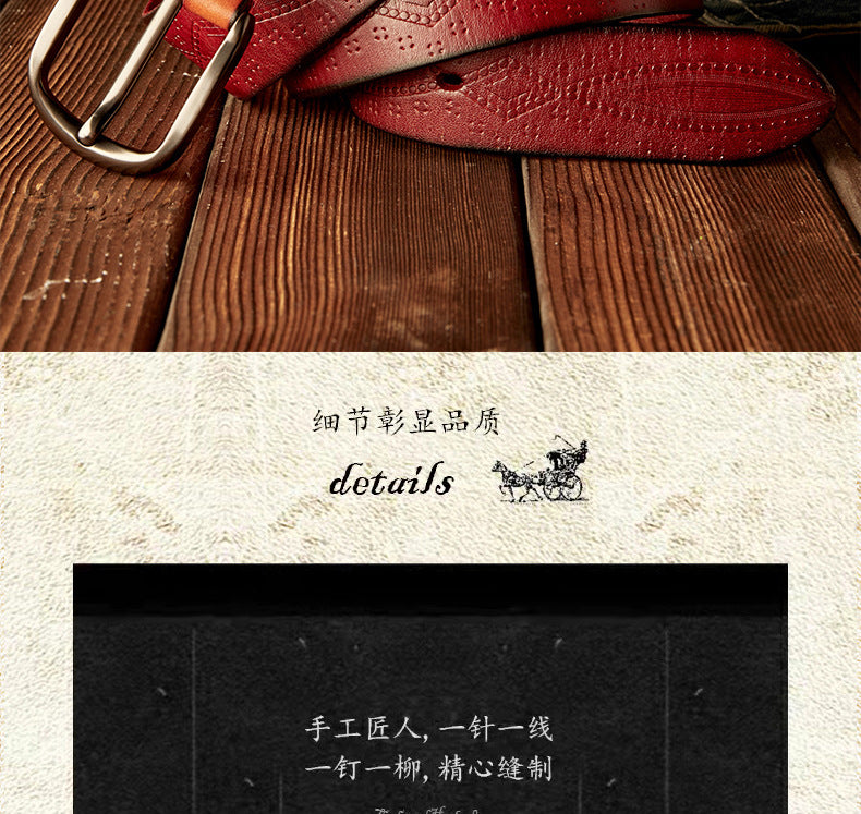 Men's Belt Handmade Cowhide Needle Buckle Korean Fashion Casual Retro Men's Belt 