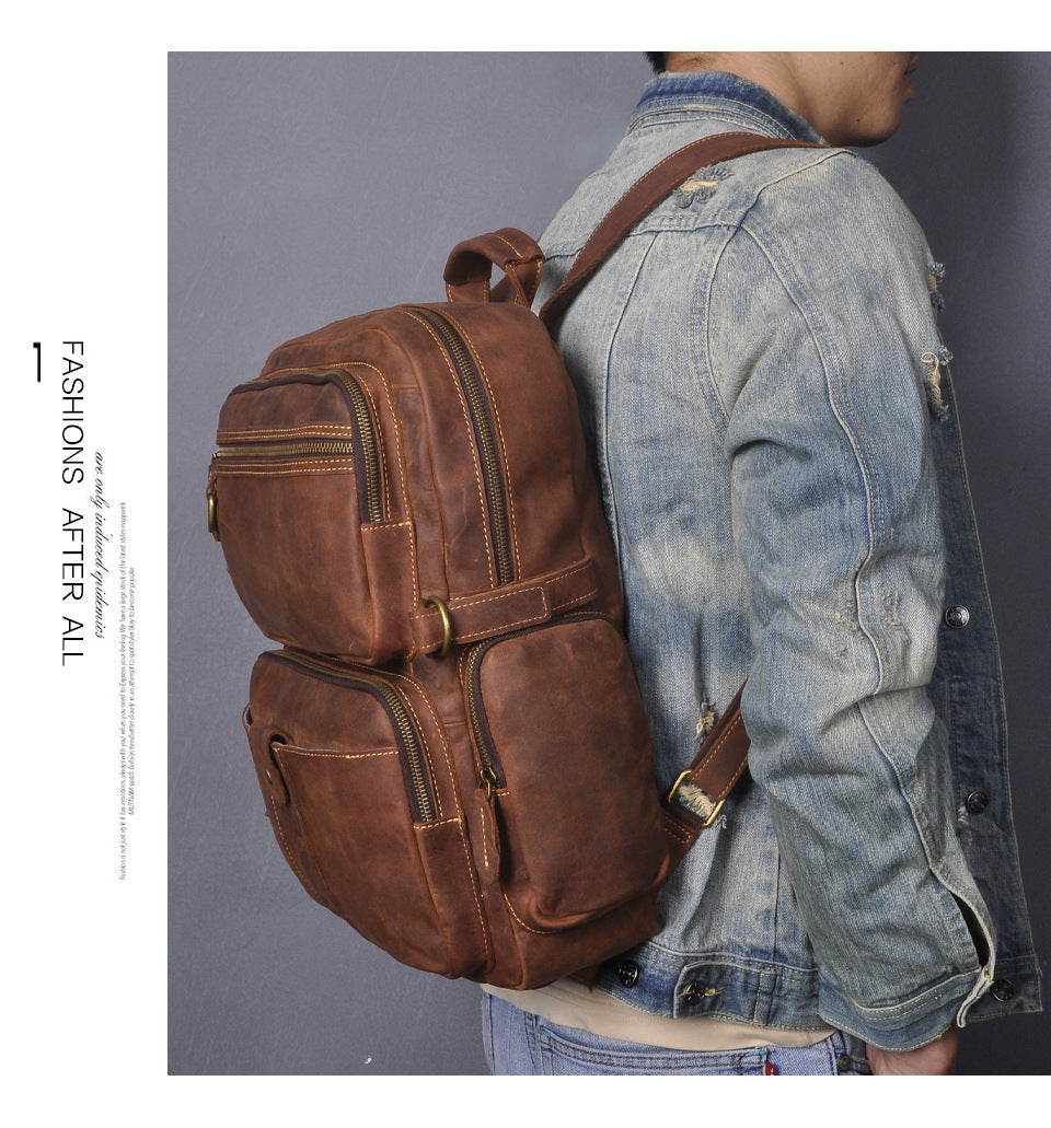Men's backpack genuine leather cowhide retro large capacity men computer bag 