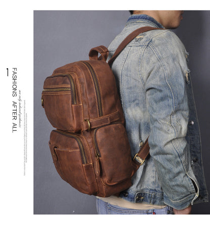 Men's backpack genuine leather cowhide retro large capacity men computer bag 