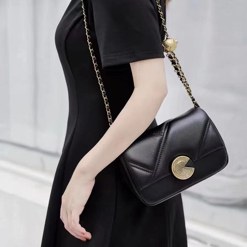 Cowhide plaid chain bag women's luxury square bag genuine leather crossbody bag commuting shoulder bag.Pochette