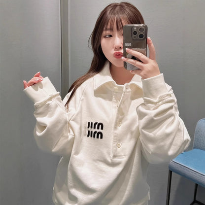 MIUMIU長袖ポロシャツ おしゃれ上着 クールカジュアル ロングtシャツ プルオーバー SY0340
