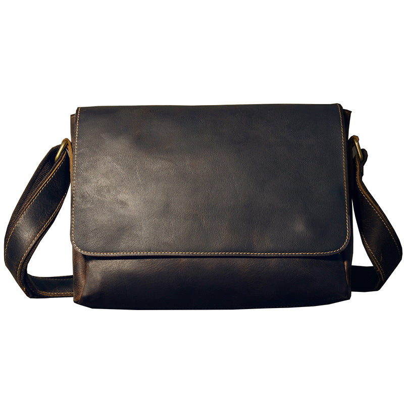 Men's Messenger Bag Handcrafted Genuine Cowhide Leather Shoulder Bag Simple Fashion Unique Crossbody Bag 