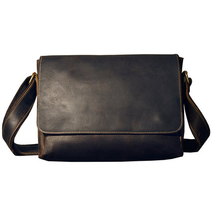 Men's Messenger Bag Handcrafted Genuine Cowhide Leather Shoulder Bag Simple Fashion Unique Crossbody Bag 