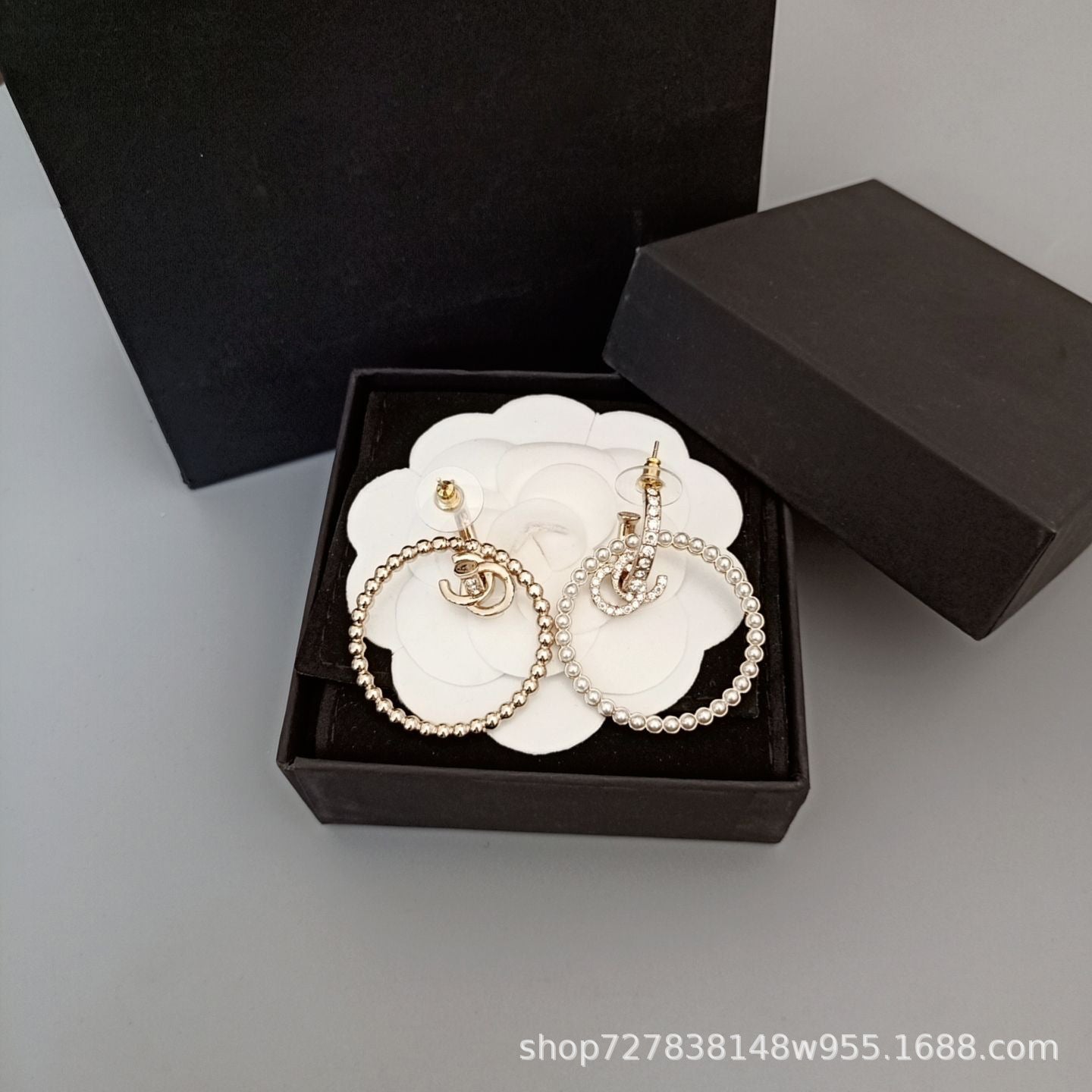 Earrings Pearl Circle Openwork Cubic Chassis Temperament Ear Hanging Earrings 