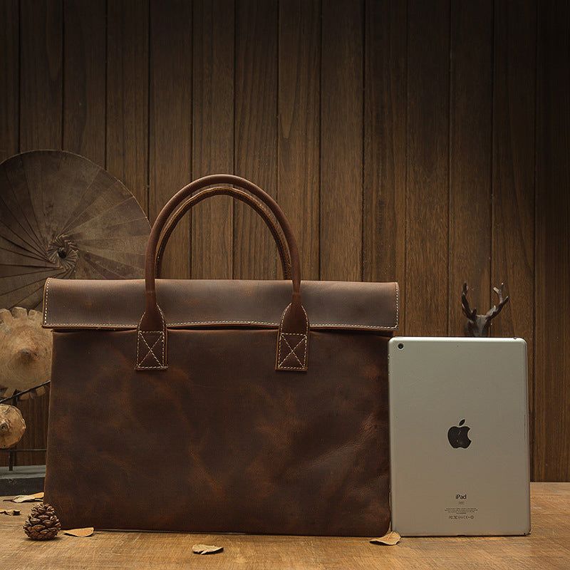 Men's handbag handbag handmade Korean fashion genuine cowhide leather casual business briefcase thin computer bag 