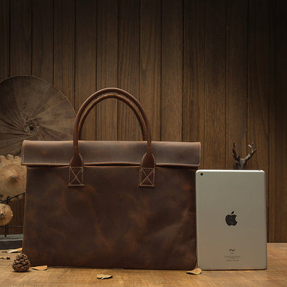 Men's handbag handbag handmade Korean fashion genuine cowhide leather casual business briefcase thin computer bag 