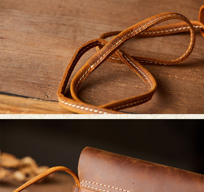 Men's Shoulder Bag Handcrafted Genuine Cowhide Leather Smartphone Pouch Retro Casual Crossbody Bag for Men 