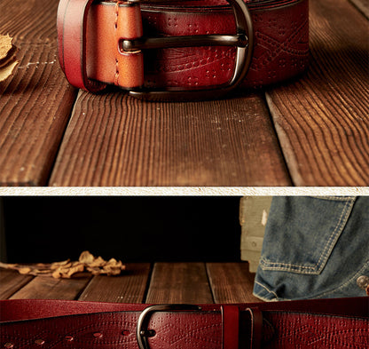 Men's Belt Handmade Cowhide Needle Buckle Korean Fashion Casual Retro Men's Belt 