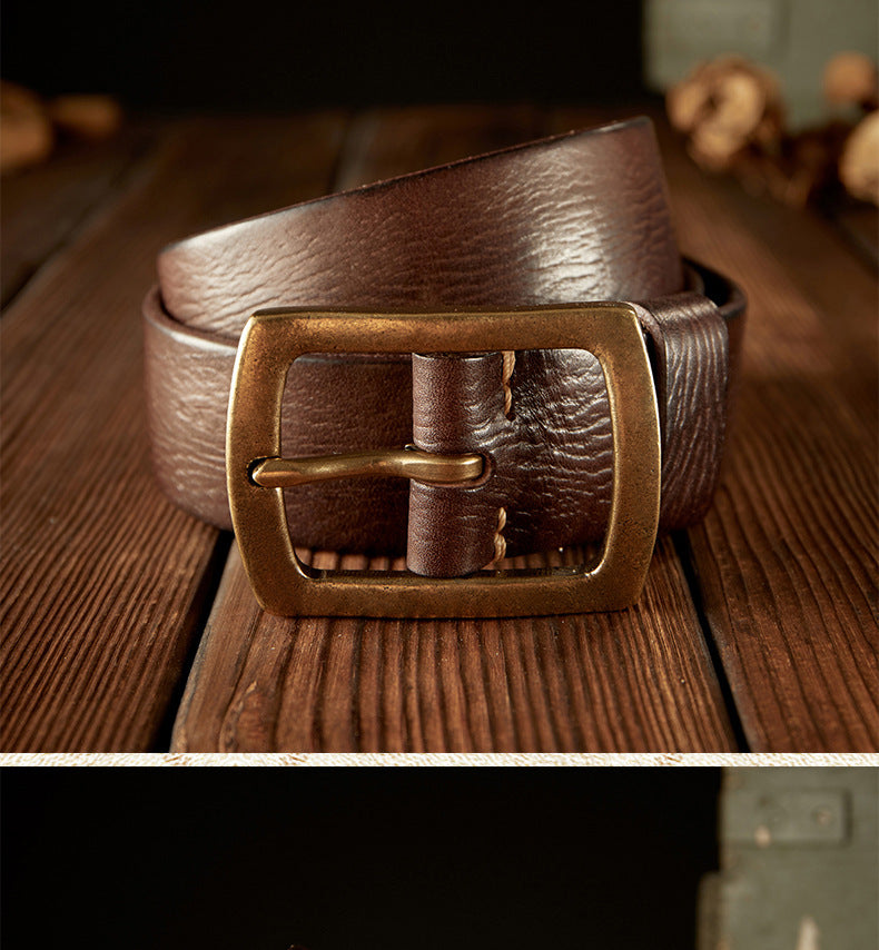 Men's Belt Original Handmade Retro Cowhide Genuine Leather Copper Needle Buckle Men's Belt
