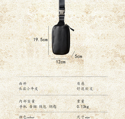 Men's Waist Pouch Handmade Cowhide Genuine Leather Sports Mobile Phone Bag Multifunctional Bust Bag Casual Male Crossbody Bag 