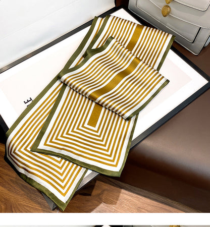 Silk scarf simple temperament vertical striped silk scarf women elongated fashion neck guard scarf
