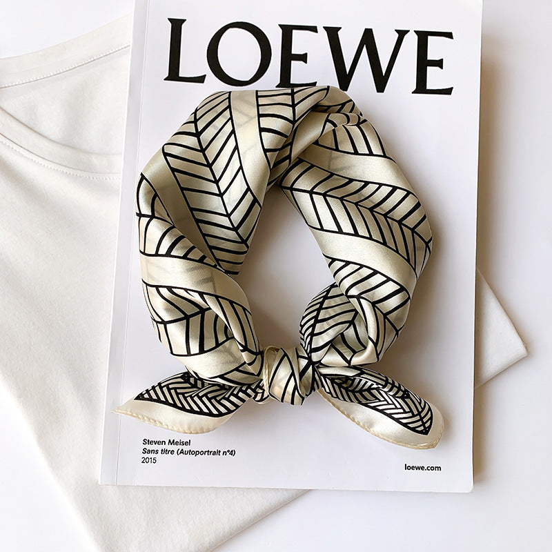 Silk scarf elegant temperament small scarf high quality geometric pattern decorative scarf ladies