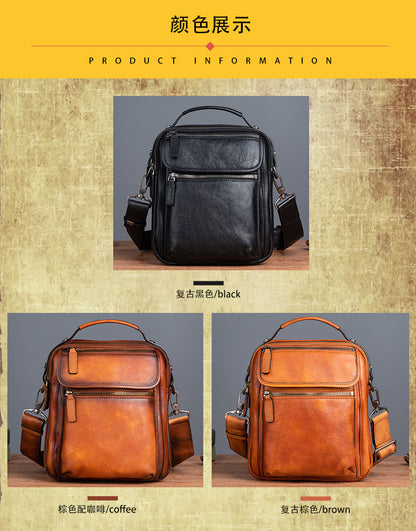 Men's Shoulder Bag Genuine Cowhide Leather Retro Casual Male Crossbody Bag 