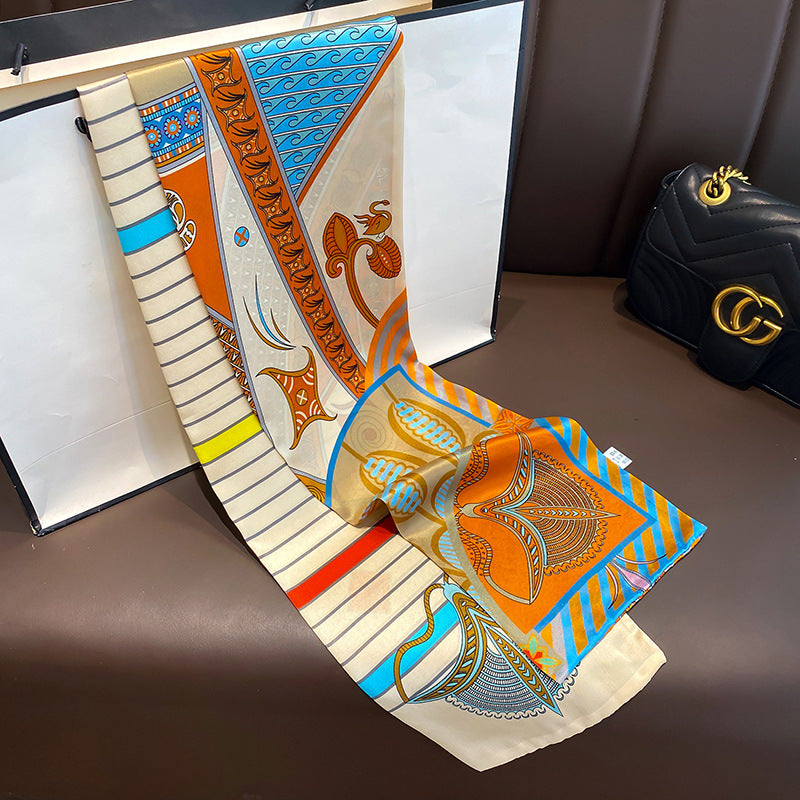 Silk scarf printed pattern scarf temperament fashionable decoration double-sided ribbon long scarf