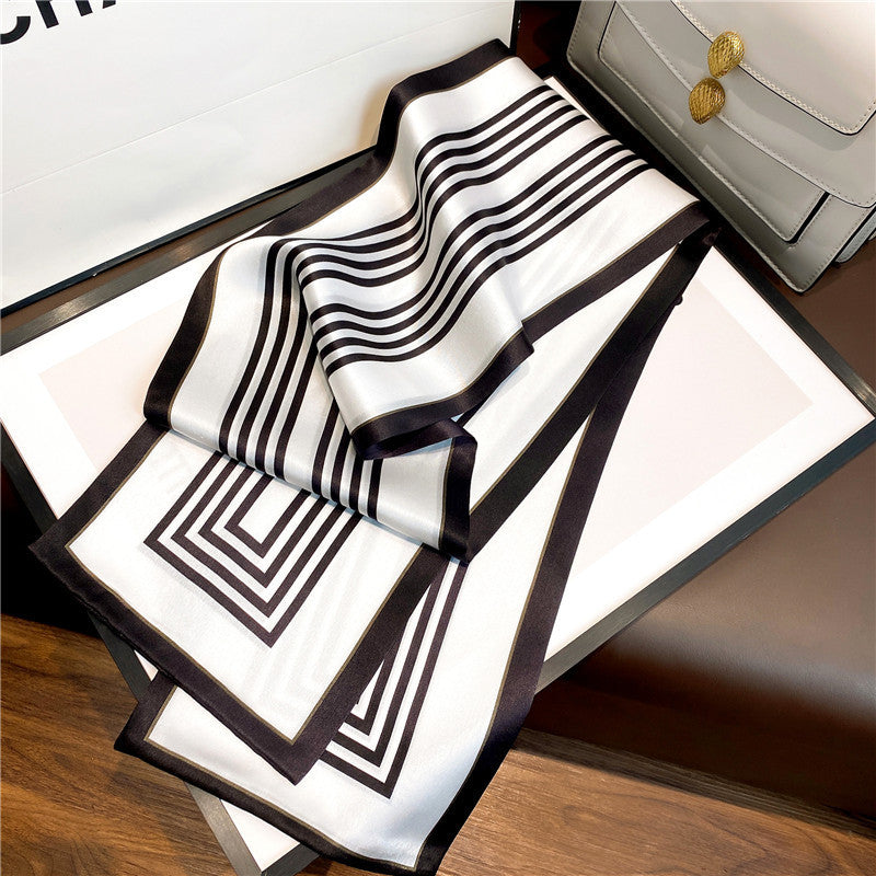 Silk scarf simple temperament vertical striped silk scarf women elongated fashion neck guard scarf