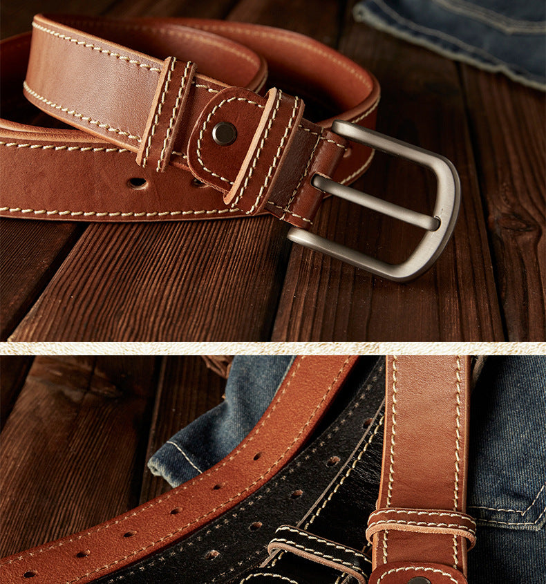 Men's Belt Handmade Genuine Cowhide Leather Needle Buckle Casual Vintage Simple Men's Belt 