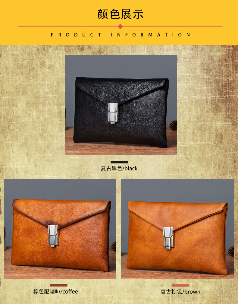 Men's Clutch Bag Cowhide Genuine Leather Retro Casual Men's Handbag 