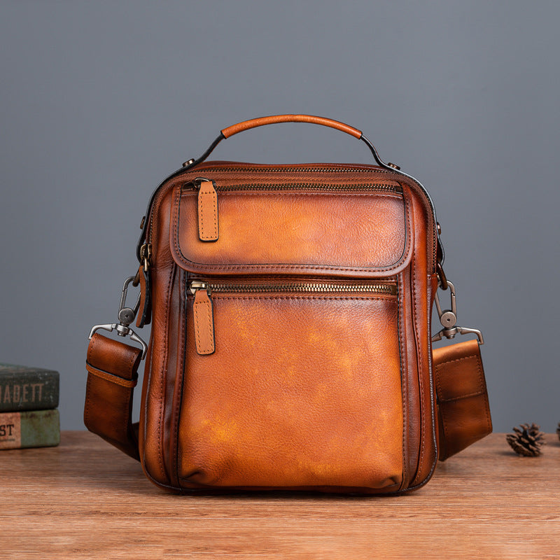 Men's Shoulder Bag Genuine Cowhide Leather Retro Casual Male Crossbody Bag 