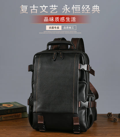 Men's backpack cowhide genuine leather business casual computer bag fashion large capacity travel bag for men 