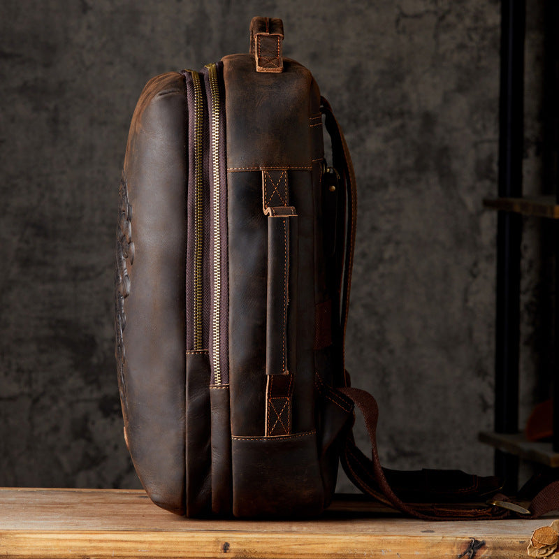 Men's Rucksacks Cowhide Genuine Leather Crazy Horse Handmade Handbags Fashion Computer Bags for Men 