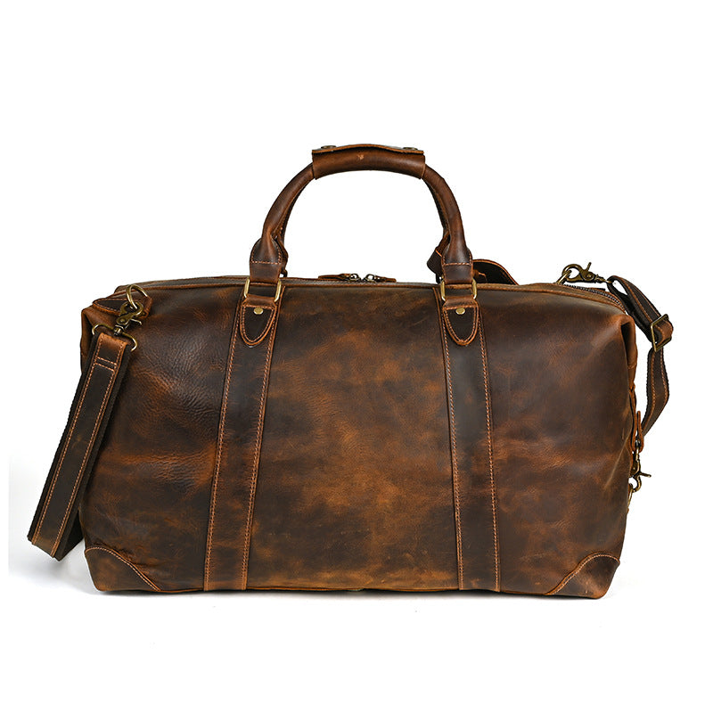 Men's Handbag Genuine Cowhide Luggage Bag Retro Casual Large Capacity Business Travel Bag for Men 