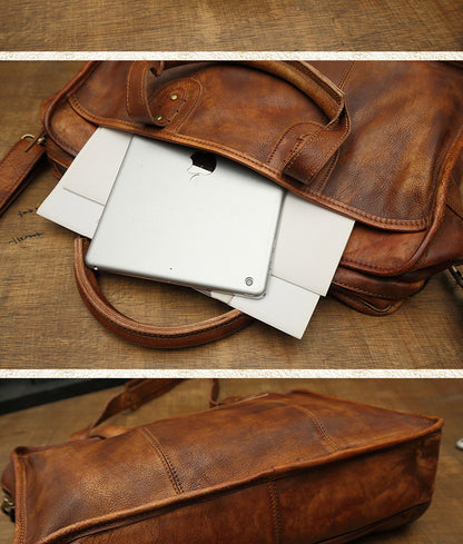 Men's handbag briefcase handmade cowhide retro travel bag crossbody shoulder bag computer bag handbag 